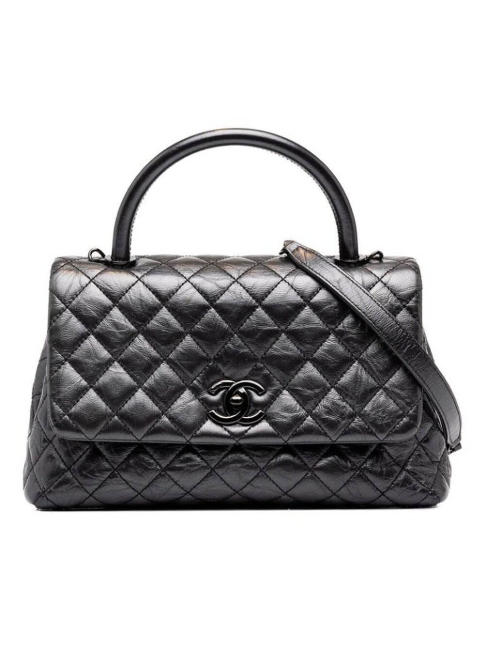Chanel Coco Handle CC Logo Quilted 29 Chain Shoulder Bag 2-Way Gray Gunmetallic